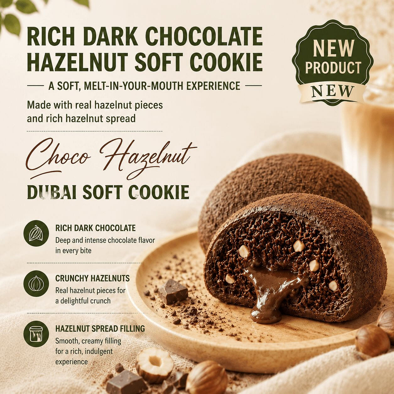 Dubai's hottest chocolate hazelnut soft cookies 240 g