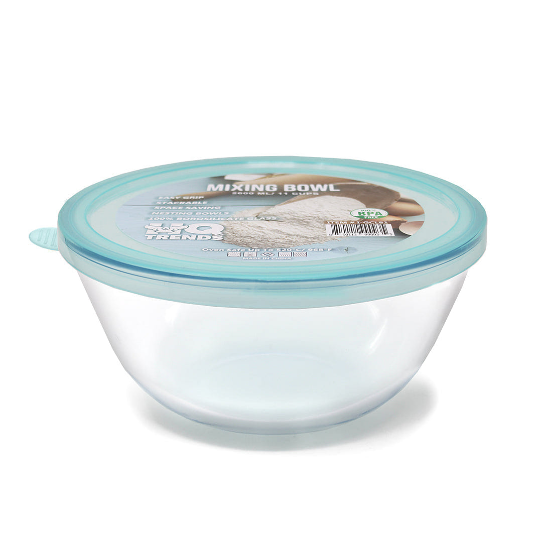 HQ Glass Mixing Bowls / Storage Bowl with PP Turquoise Lid Heat-Resistant Airtight 88oz Round Baking Dish for Cooking Kitchen Storage Refrigerator Boxes Bakeware for Kitchens 2.6 L 1 each