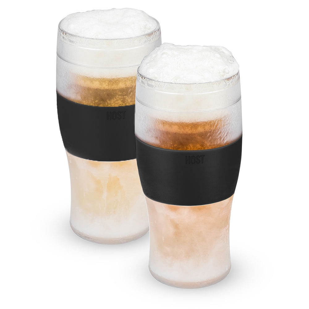 Host FREEZE Beer Glasses, Frozen Beer Mugs, Freezable Pint Glass Set, Insulated Beer Glass to Keep Your Drinks Cold, Double Walled Insulated Glasses, Tumbler for Iced Coffee, 16oz, Set of 2, Black 16 온스