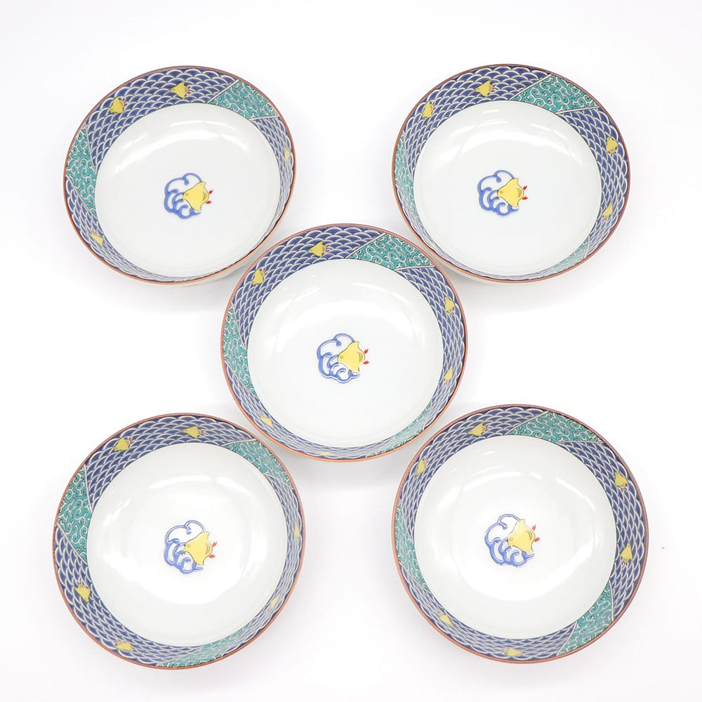Kutani Ware Handmade Serving Bowl 5set (Blue Wave, 4.80" x 4.80") Made in Japan 5 個