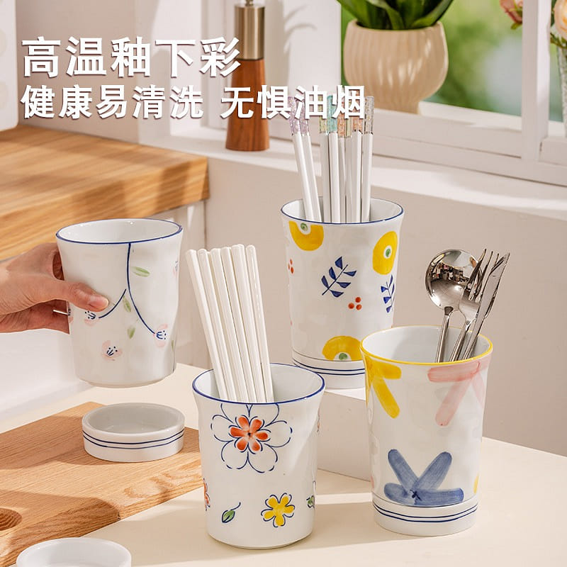 Underglaze colored ceramic chopstick tube 1 each