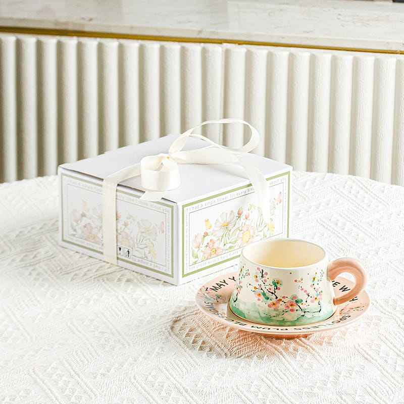 oil painting lily of the valley coffee cup and saucer set ceramic cup 1 ส่วน