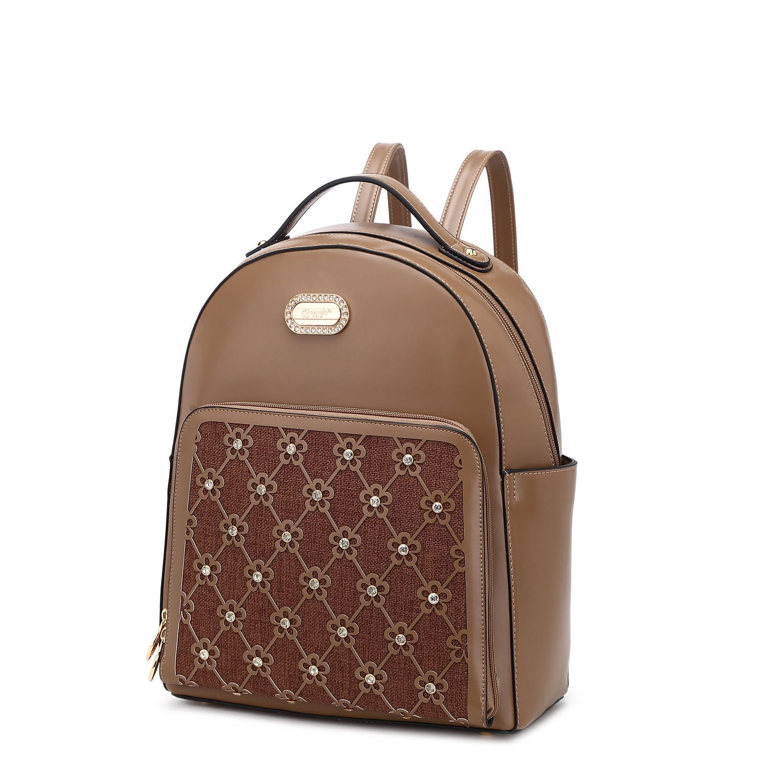 Wildflower Blossom Vegan Classy Travel Backpack + Wallet [KOB3577+KOW8368-BN] 1 ส่วน