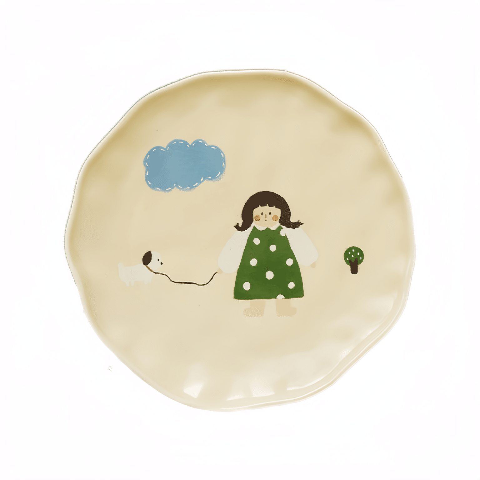 Vintage Girl Ceramic Plate, Dog Walking Girl Style, 8.5 inches 1 อัน