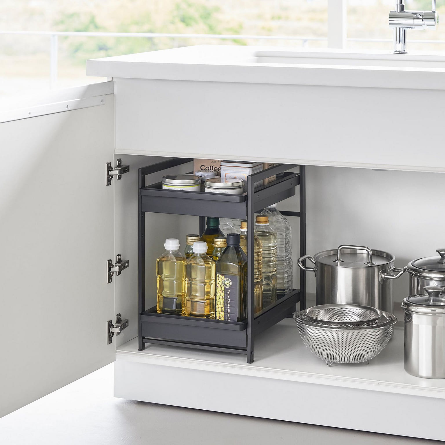 Two-Tier Pull-Out Shelf - Steel Black 1 個