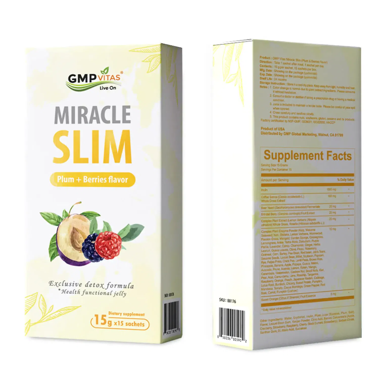 GMP Vitas® Miracle Slim Plum + Berries Flavor 15g x 15 Sachets 1 กล่อง