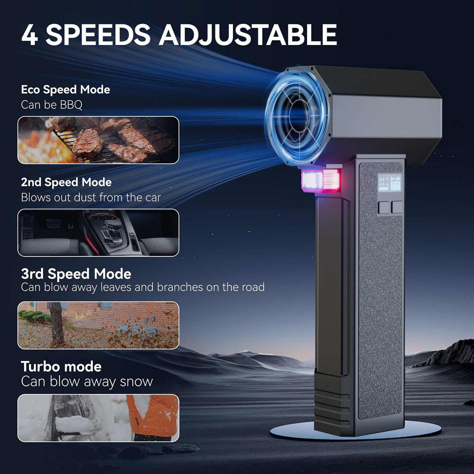 Car Dryer Air Blower Turbo Fan, Instantaneous Thrust 1.60KG/S, 4 Speeds 820 그램