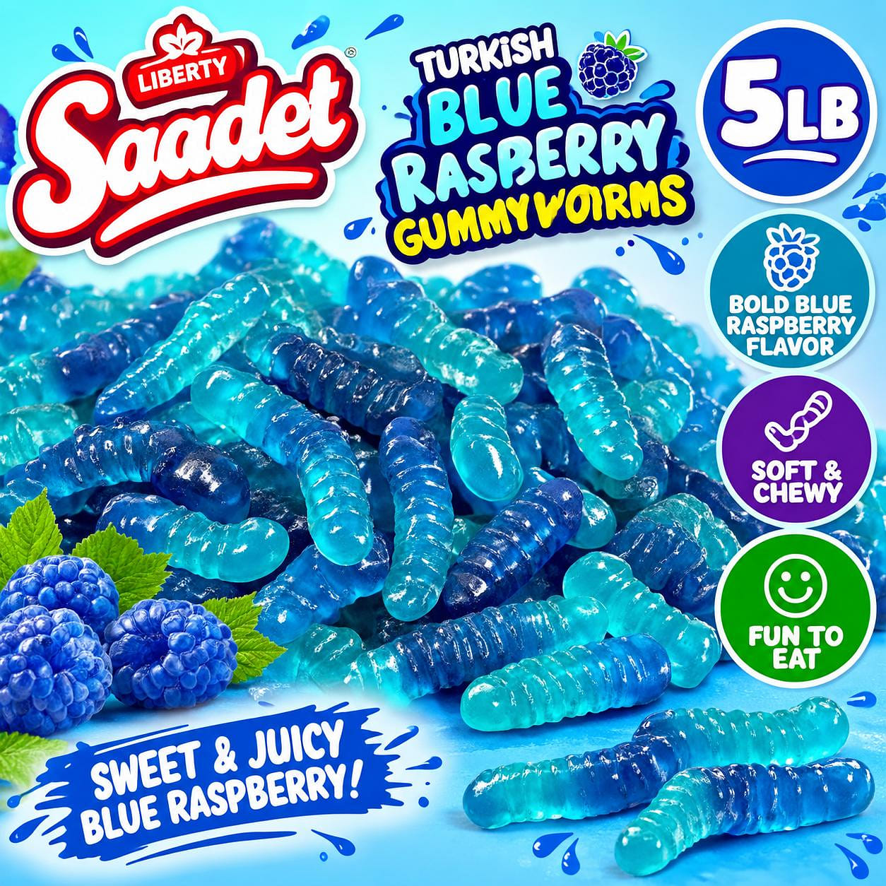 Liberty Saadet Blue Raspberry Gummy Worms, 5 lb 1 each