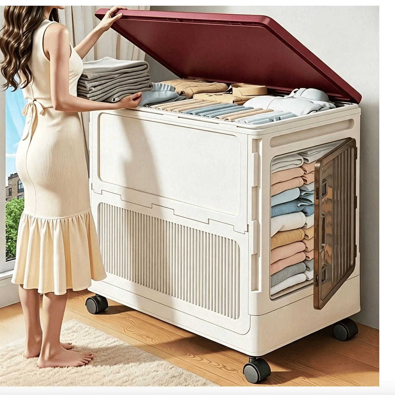 2-Pack 48-Inch Foldable Storage Boxes With Wheels, 1 case