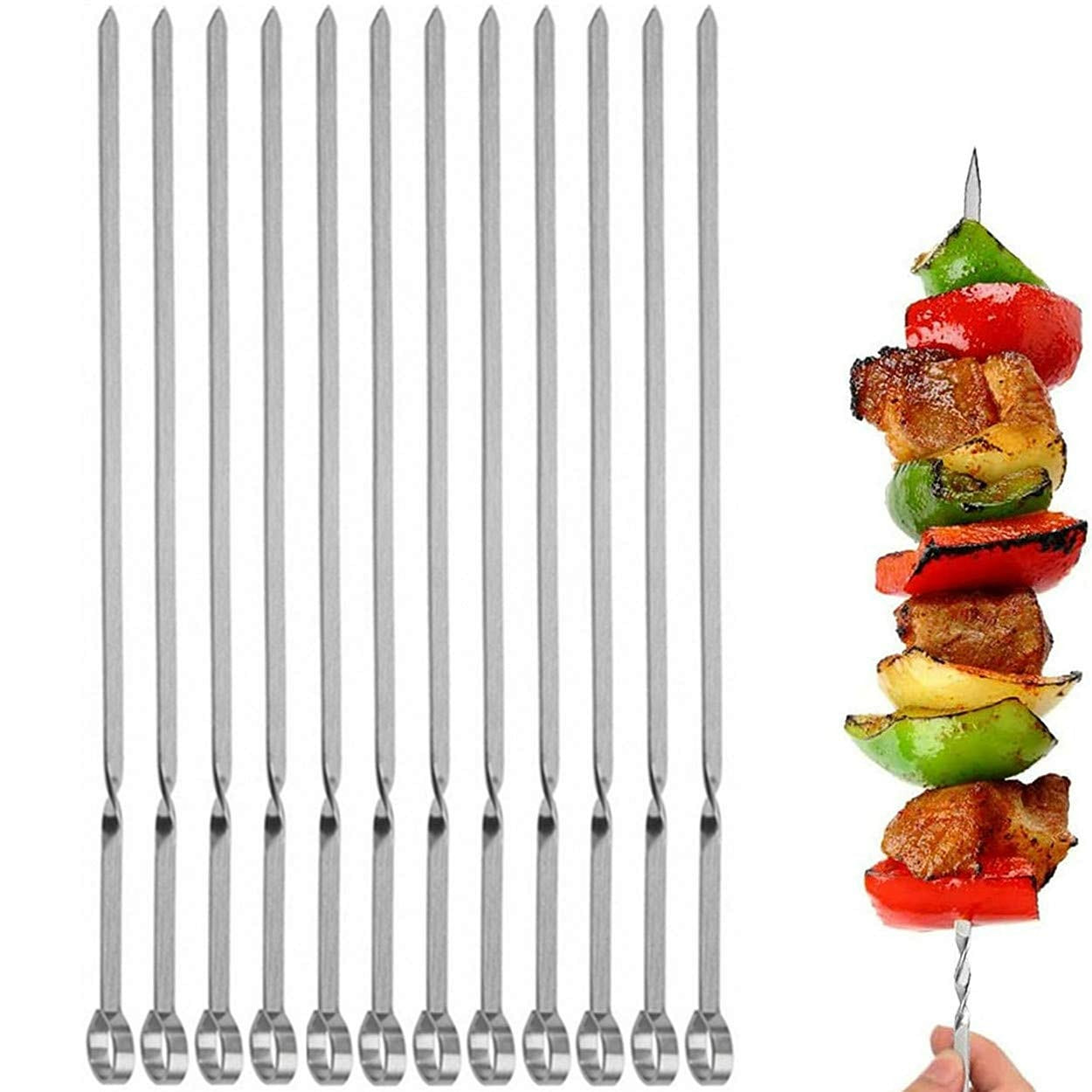 12PCS Kabob Skewers Flat Metal BBQ Barbecue Skewer 1 each