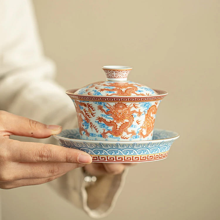 中国茶具】龙纹盖碗珐琅彩茶具- Weee!