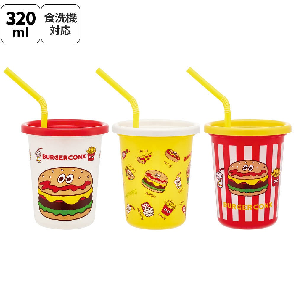 Skater BURGER CONX Straw Cup Set 320ml x 3pcs 3 개입