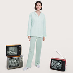 중국 직송 우브라스 면 시리즈 단색 가디건 긴팔 긴바지 세트(여자)-아이스블루-그린-s 100 그램