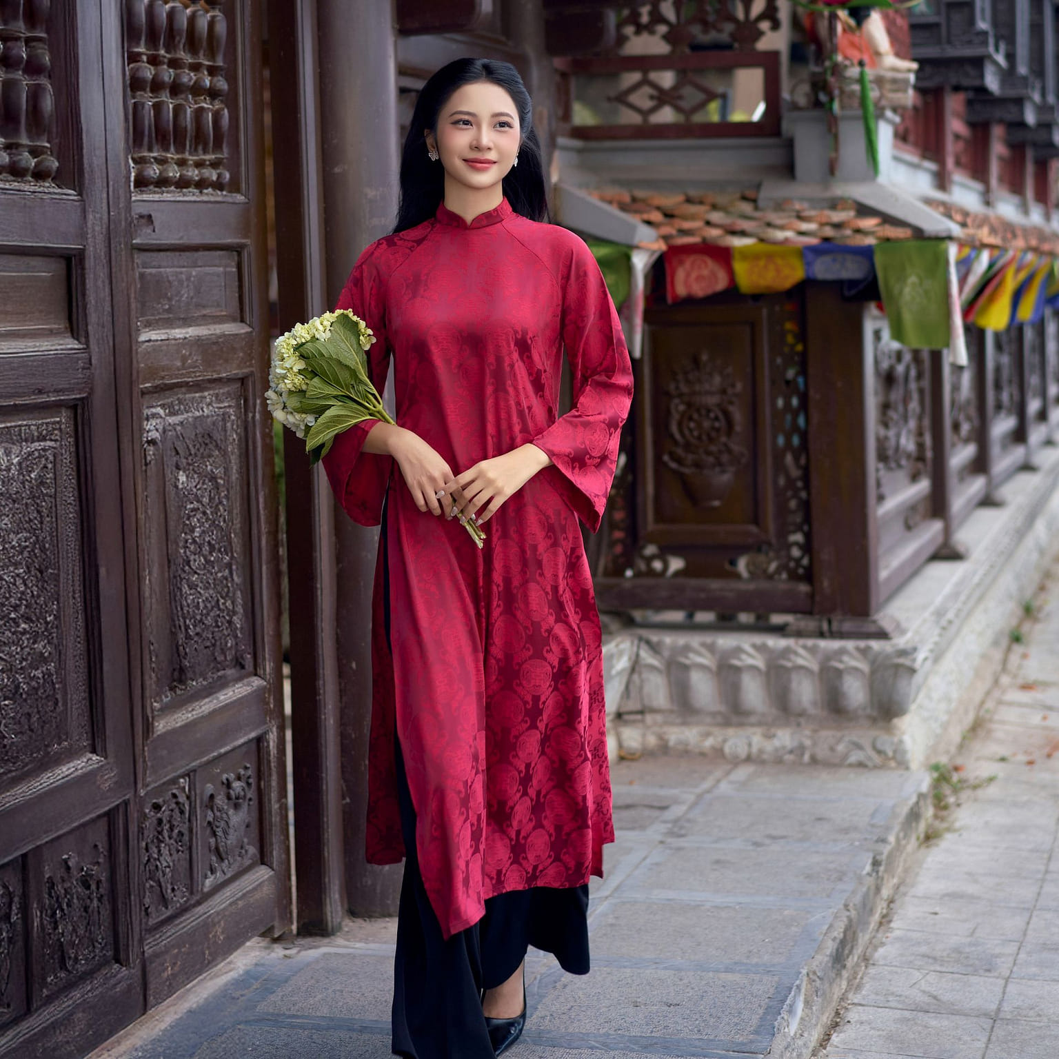 Traditional Ao Dai Red Color Size M 1 개