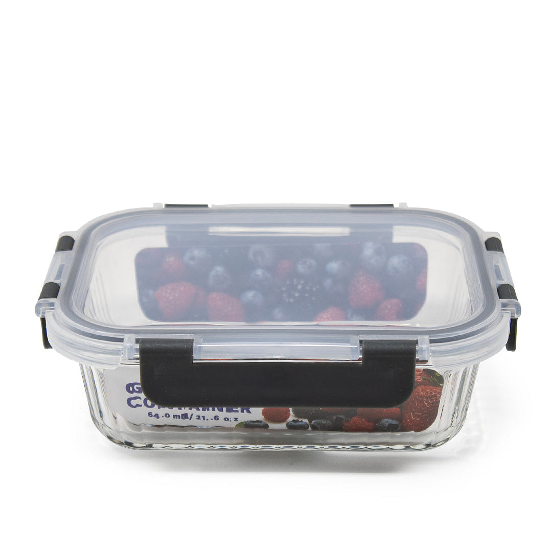 HQ Boroslicate Glass Mixing Bowls / Storage Bowl with Grey / Clear Clip On Lid Heat-Resistant Airtight 22oz Rectangular Bakeware for Kitchens 640 ML 1 개