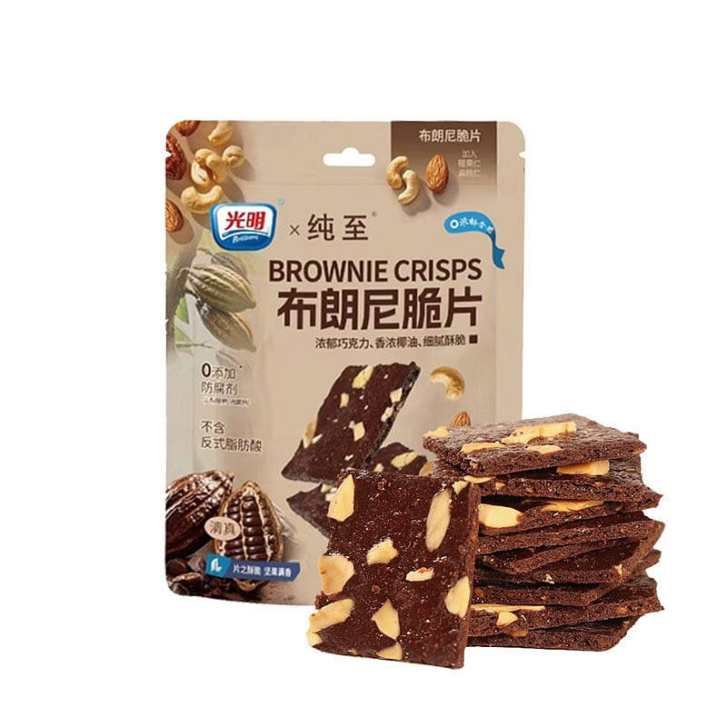 光明 巧克力布朗尼脆片 坚果薄脆皮饼干 60 克
