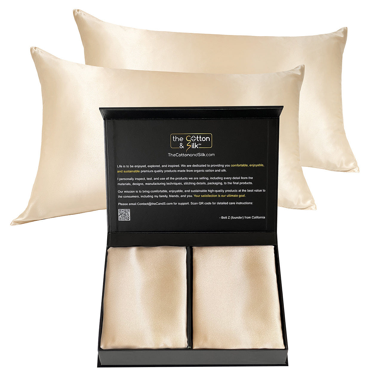 22 Momme Mulberry Silk Pillowcase Pair, Zipper Closure, Champagne, Queen Size 0.8 파운드