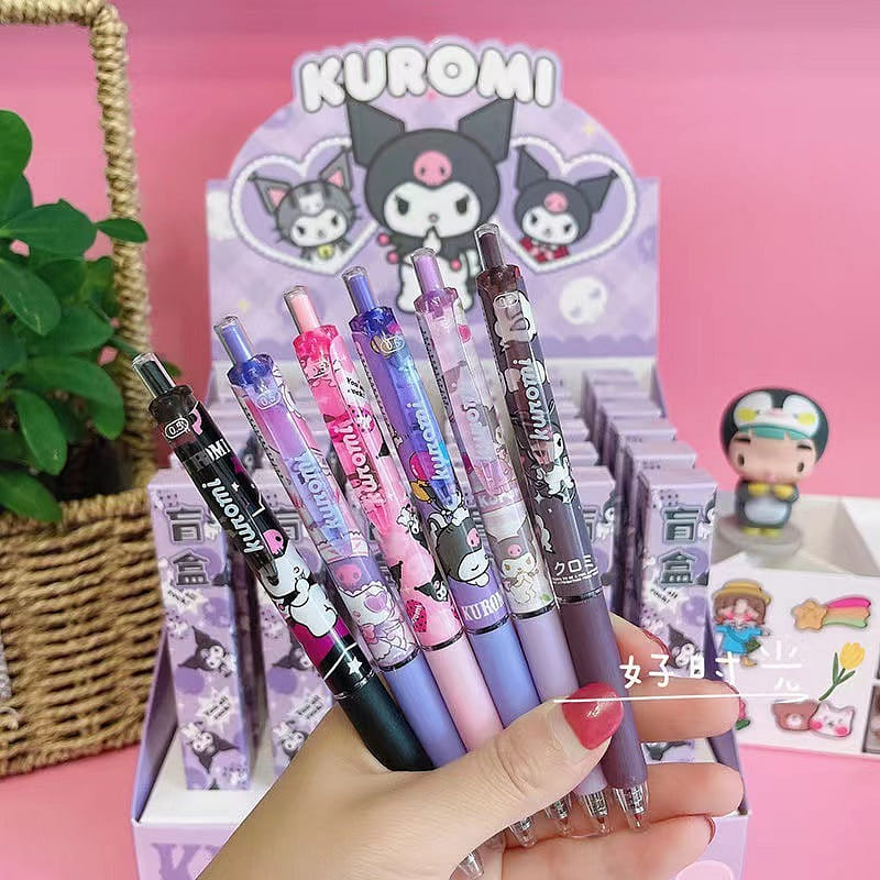 Kawaii Cartoon Push Gel 0.5mm Pen- Kuromi 6 Count 1 케이스