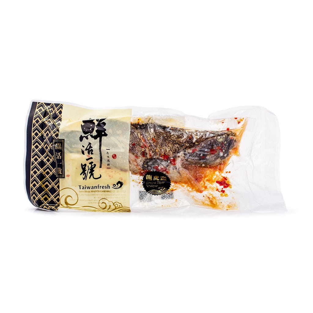Taiwan Fresh Dragon Tiger Grouper Whole Fish, Cooked Thai Style with Lemon 14 oz