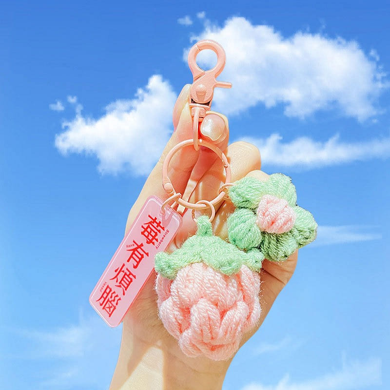 Cute woolen wind Vegetable series car keychain quirky keychain strawberries 1 カウント