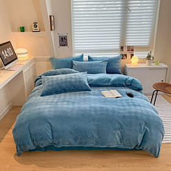 LULLABUY奶冻小方牛奶绒床品 三件套 蓝丝绒泡芙 Twin Size 2000 克