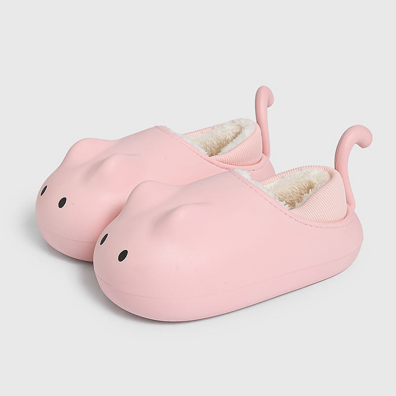 Cat Pure Color Cotton Slippers Brushed Thicken Keep Warm-Size 37-38 Pink 1 ส่วน