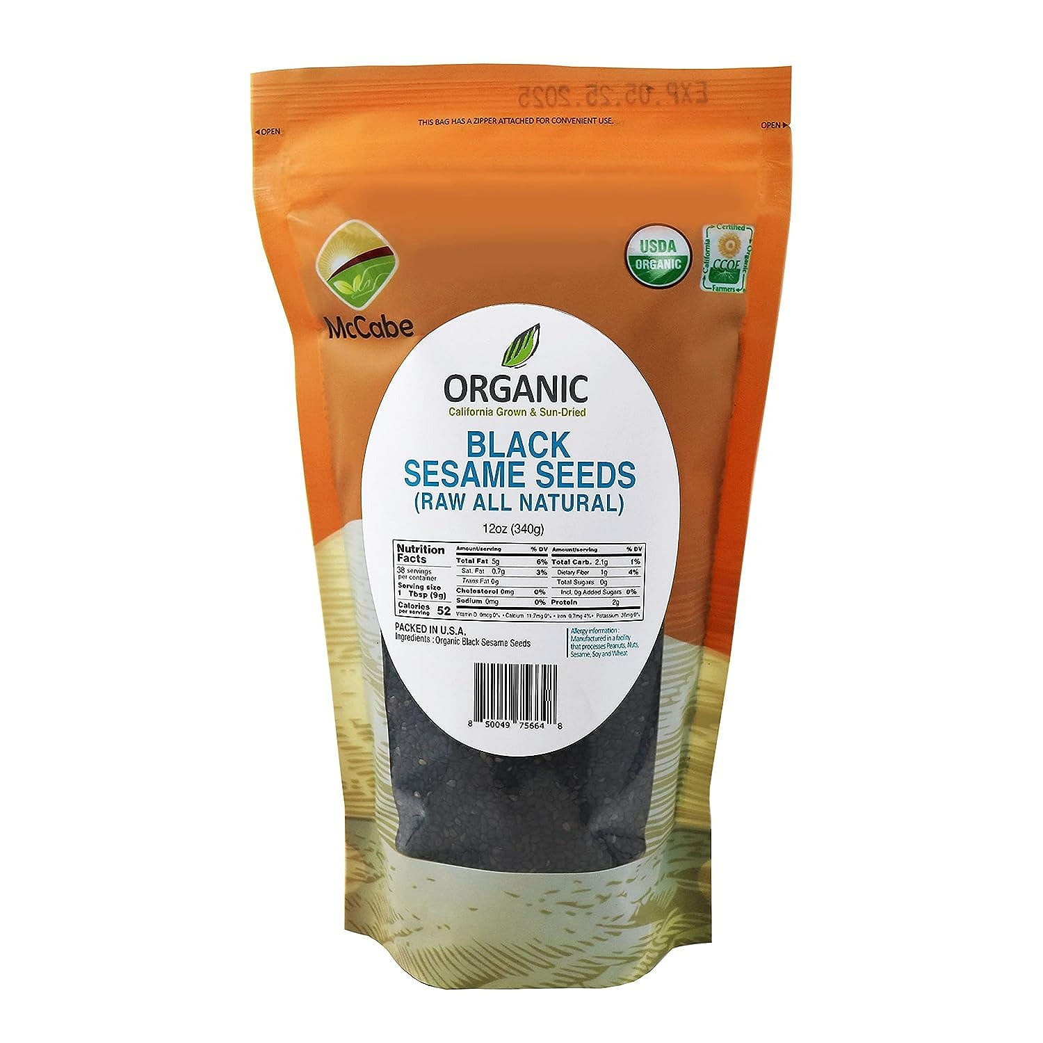 McCabe Organic Raw Black Sesame Seed 12oz, USDA Organic Certified, CCOF Certifie 12 oz