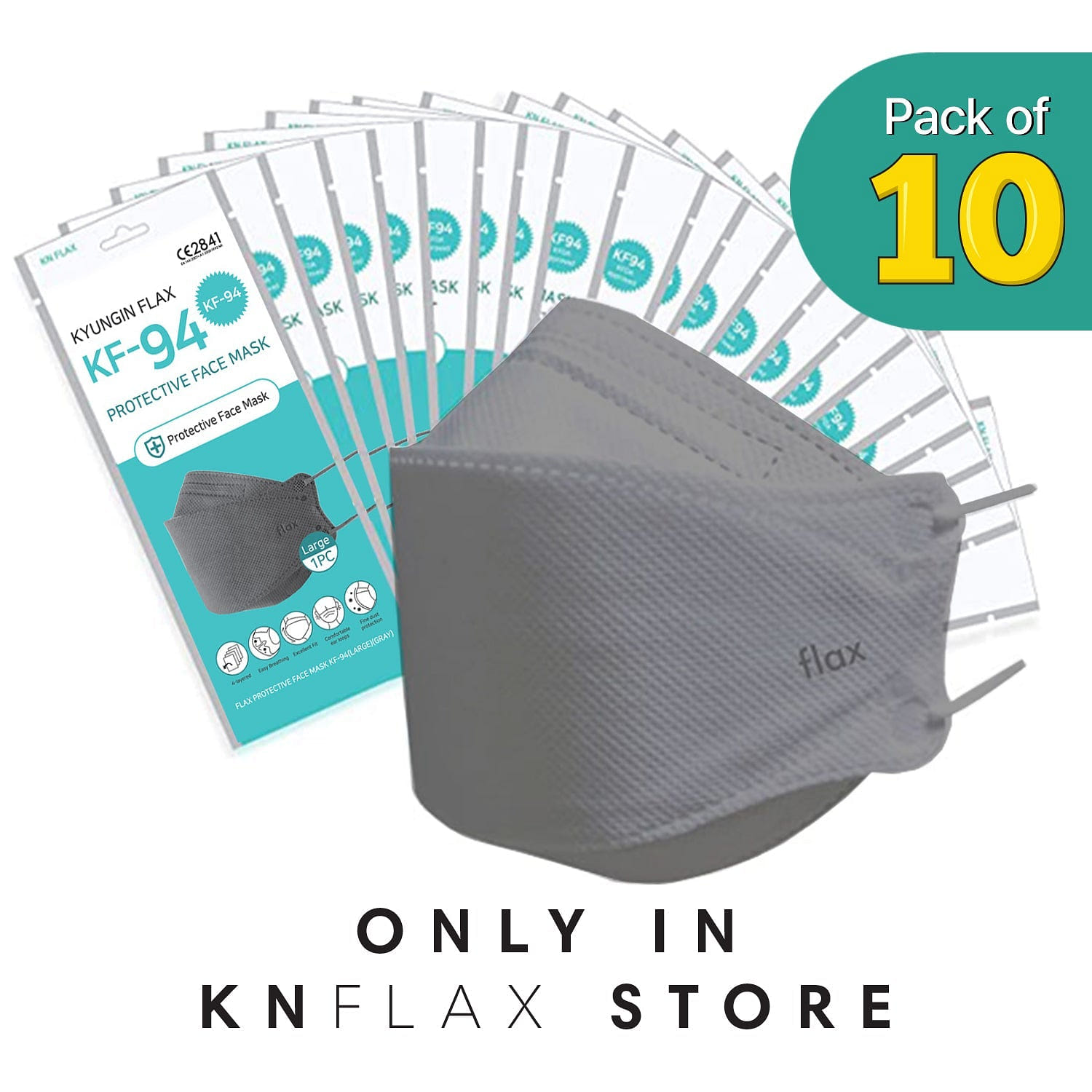 [10PCS] KN Flax KF94 Gray Mask Made in Korea | FDA Regd. 10 개
