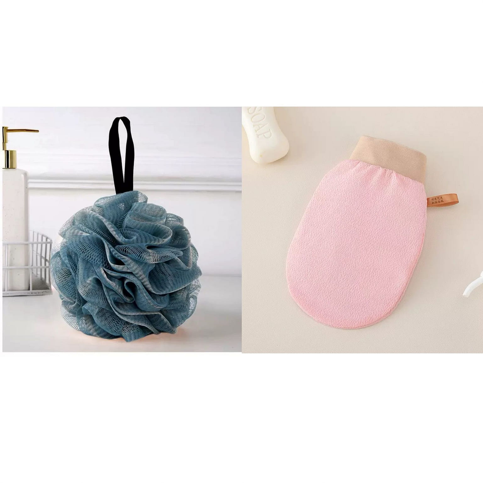 Lace bath ball, Melan bath ball + pink washcloth 2 each