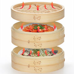 Bamboo Steamer Handmade Basket, Traditional 2-Tier Design - 8 Inch 1 each