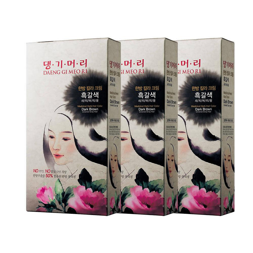 댕기머리 한방 크림 헤어칼라 염색약 - 흑갈색 3 개