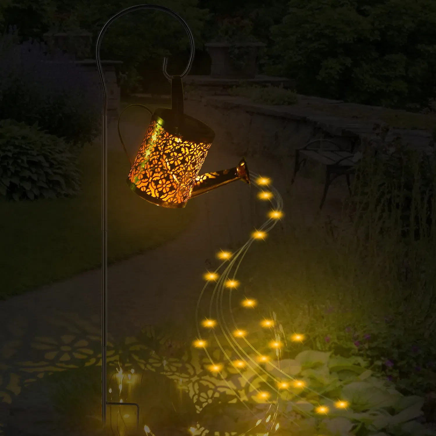 Solar Watering Can Powered String Light Hollow LED Watering Can Light Garden Fairy Decoration 1 each