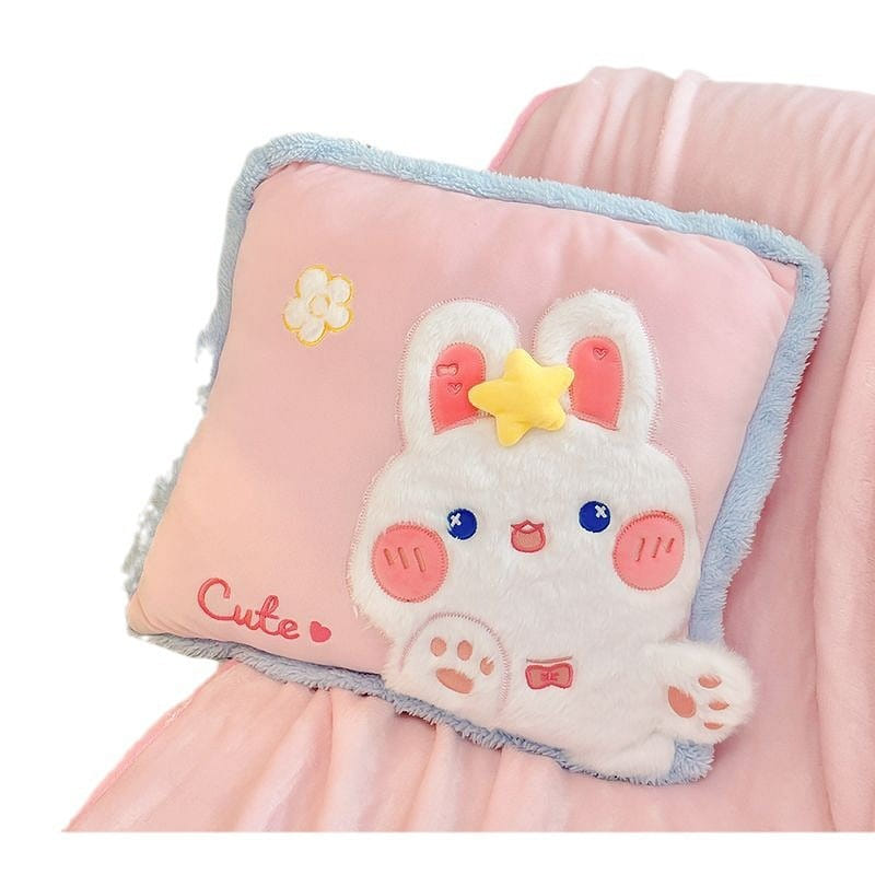 Animal Throw Pillow Blanket 2-In-1 Comforter Pillow Nap - Pink Cute Bunny 1Pc 1 개입