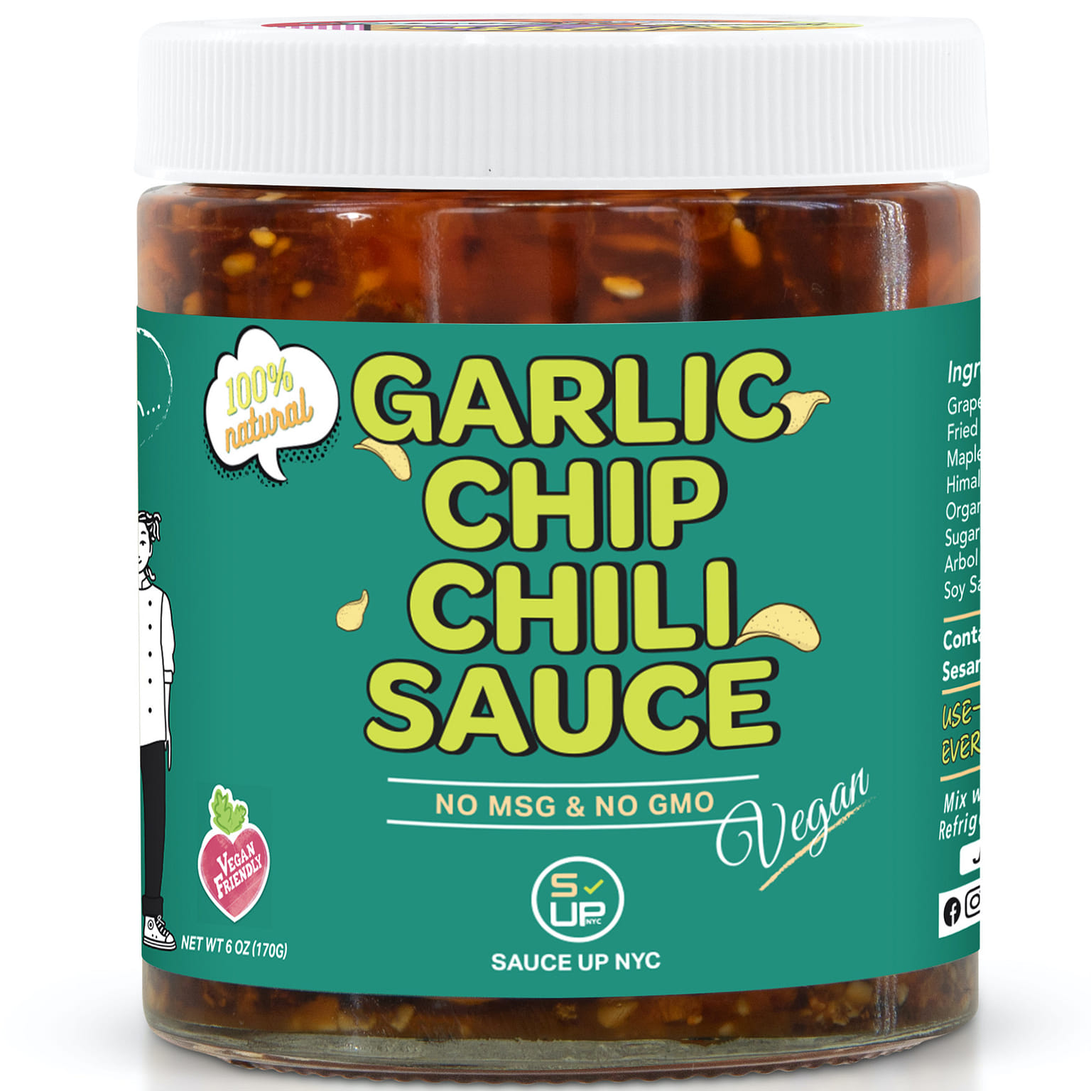 SAUCE UP NYC 100% NATURAL GARLIC CHIP CHILI SAUCE - TOPPING/OIL (VEGAN) 6 ออนซ์