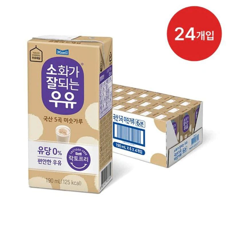 매일유업묶음상품 소화가 잘되는 우유 5곡 미숫가루 (190ml x 24개입) 190 밀리리터