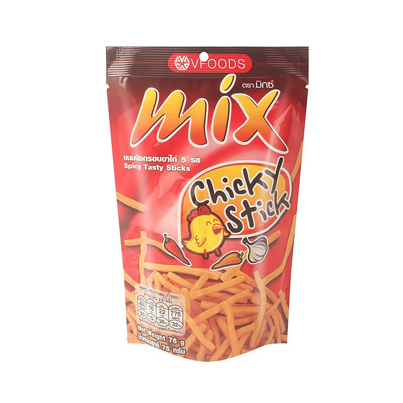 VFOODS MIX ขนมแท่งกรอบรสไก่เผ็ดสไตล์ไทย 75 กรัม
