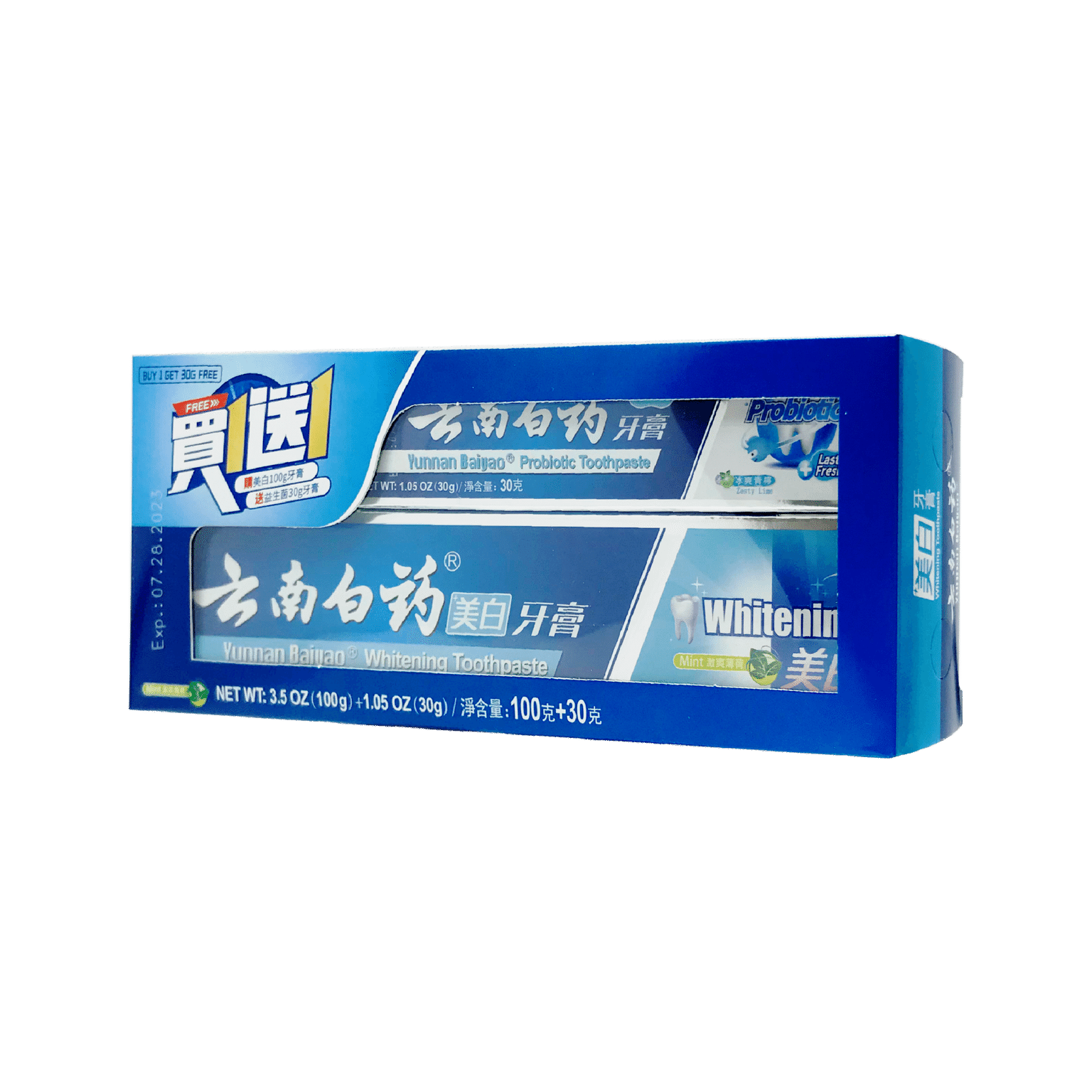 Yunnan Baiyao Whitening Toothpaste, 100g (bonus pack with Free Probiotic Toothpa 1 개
