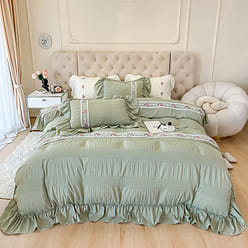 LULLABUY 绮梦玫瑰泡泡纱床品四件套 茉香奶绿 Double Size 2000 克