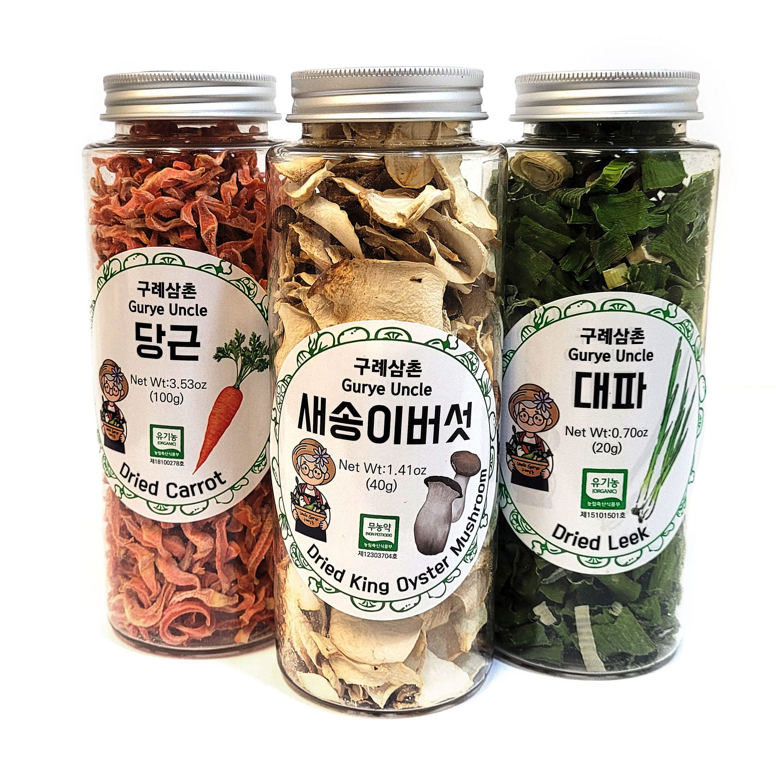 Gurye Uncle Korea Dried Vegetable Flakes - Pack of 3 (Mushroom, Leek, Carrot) 1 case