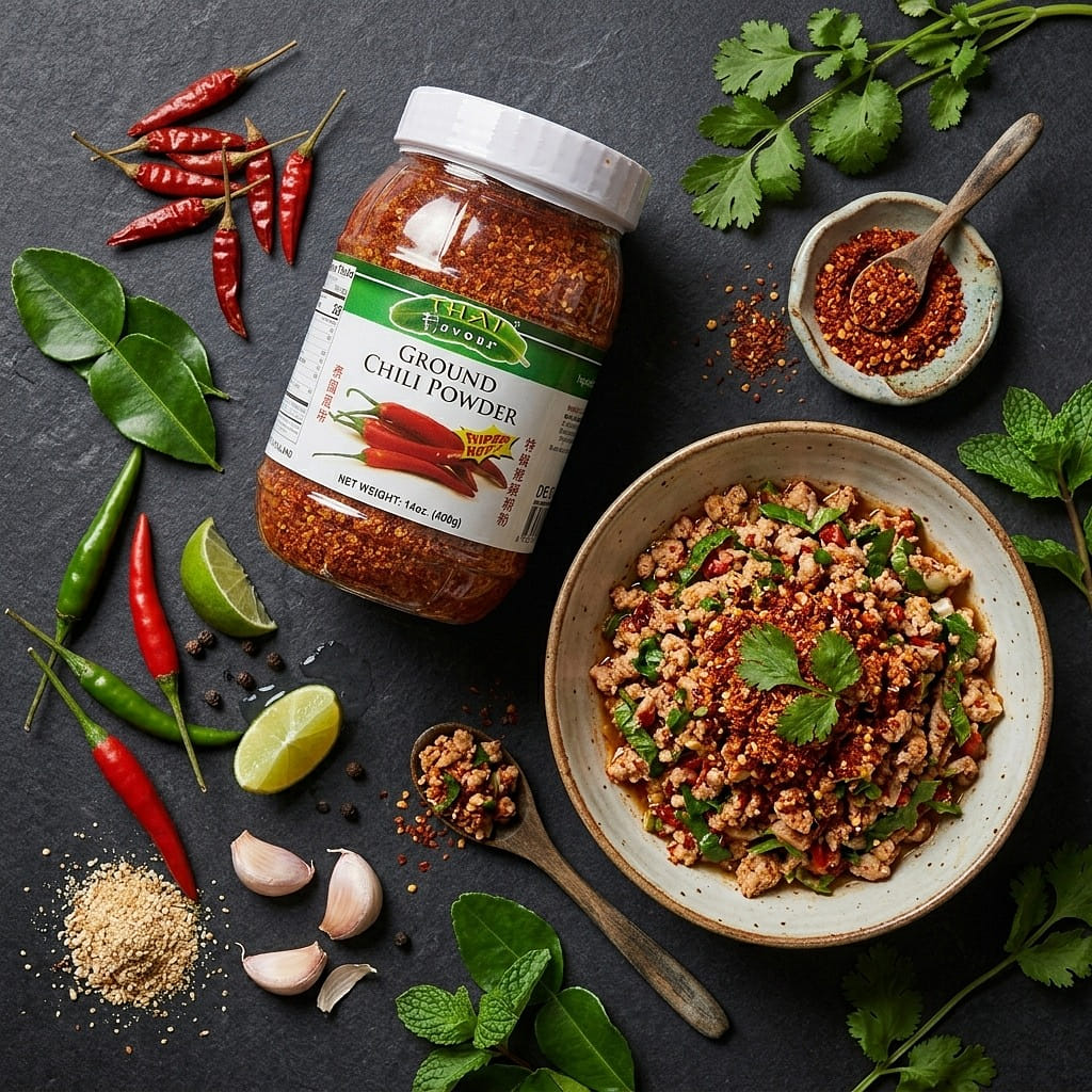 Thai Flavour Super hot Ground Red Chili  in Jar 14 oz
