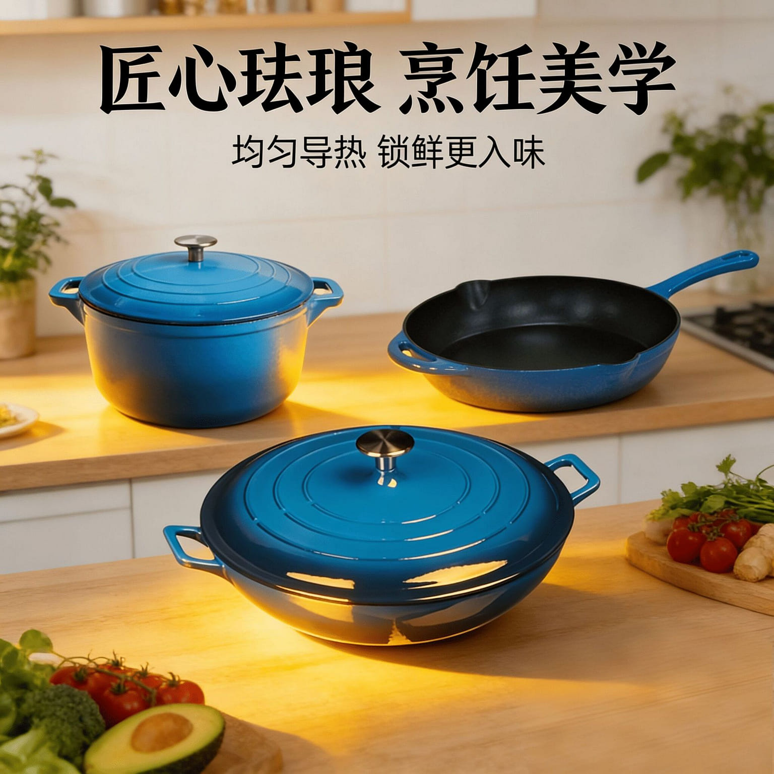 5-Piece Enameled Cast Iron Cookware Set - Blue 1 each