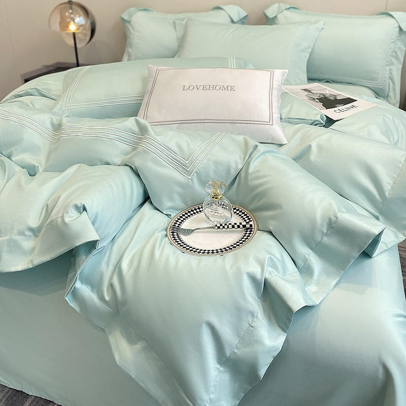 LULLABUY 200S Top Grade Cotton Bedding Set Cyan King Size 2000 그램
