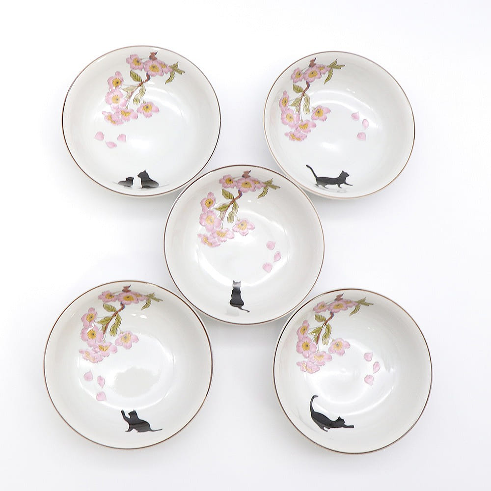 Kutani Ware Serving Plate 5set (CherryBlossom&Cat, 5.39" x 1.69")  Made in Japan 1 개