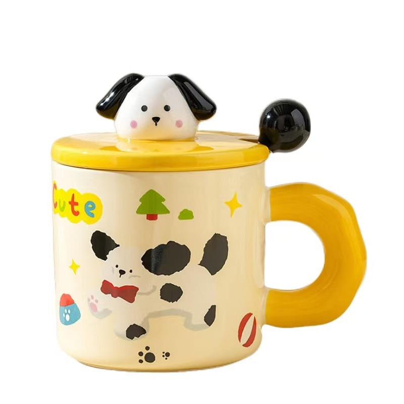 Gorgeous Ins Style Ceramic Mug With Lid Cute Couple Mc- Happy puppy Mode 1PC 1 ส่วน
