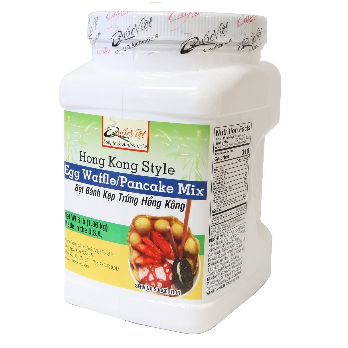 Quoc Viet Foods Hong Kong Style Egg Waffle/Pancake Mix (Bot Banh Kep Trung) 3 lb