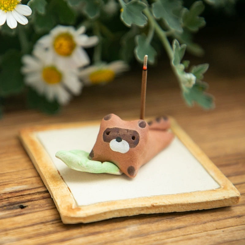 Seto ware Sleeping Incense Holder(Gift Box)Raccoon 1 count