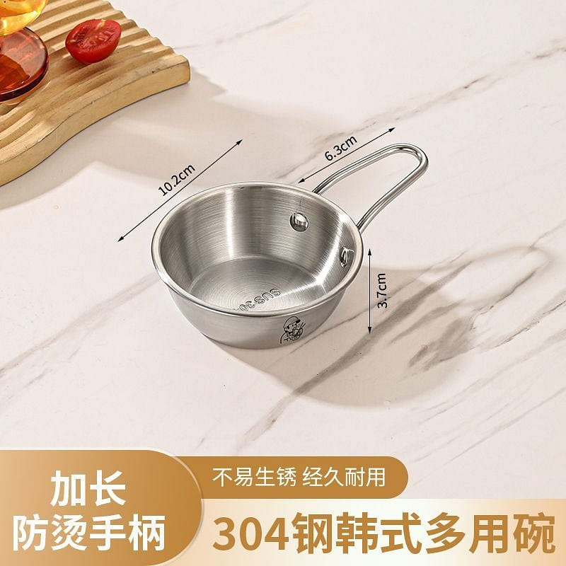 304不锈钢调料碗沙拉碗小食碗米酒碗带把手韩式料理 1 份