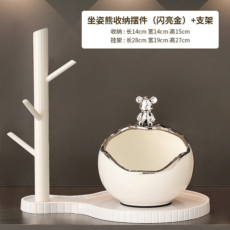 Put Keys Into The House Sitting Bear Storage Ornaments Shining Silver+Bracket 1 phần