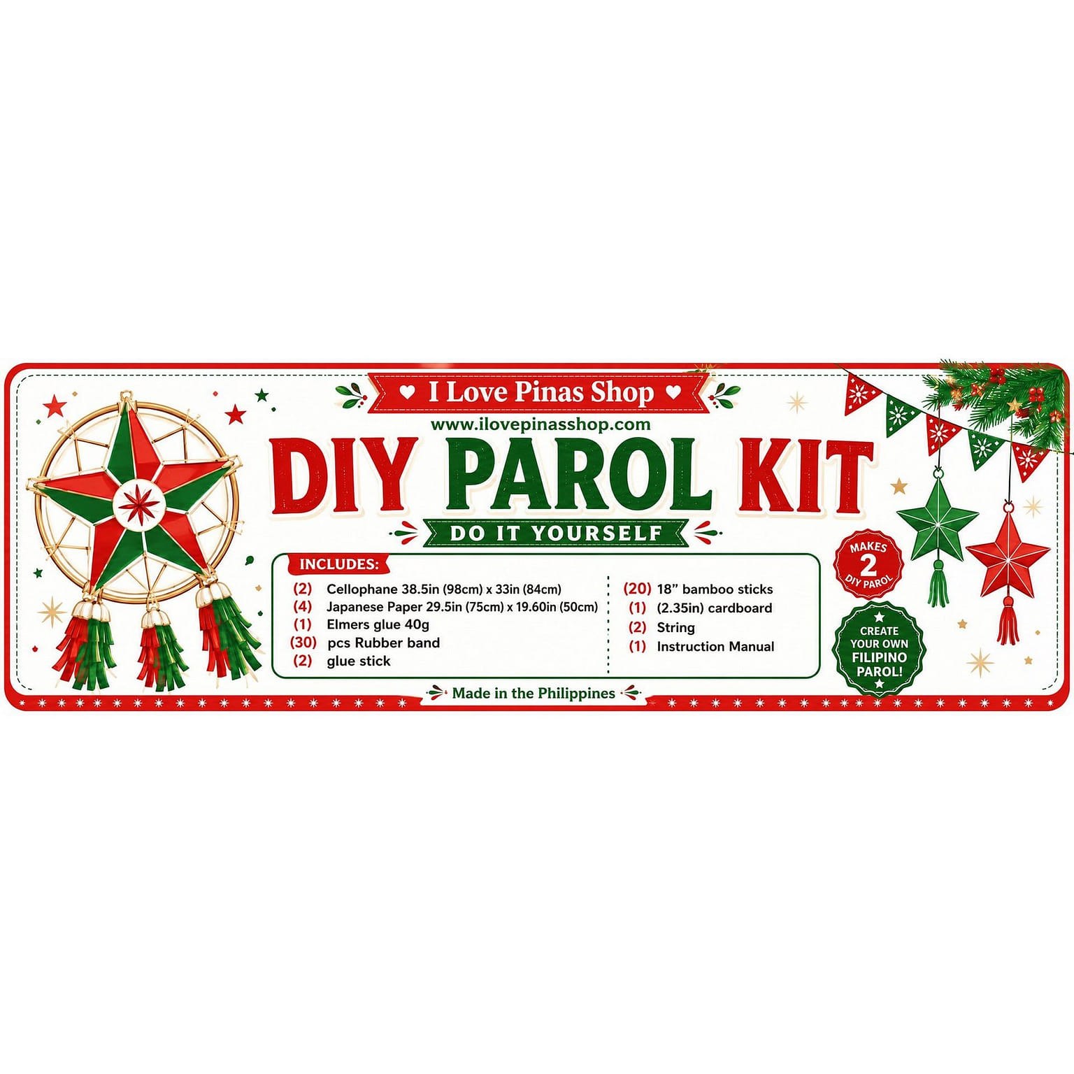 DIY Parol Kit- Set of 2- SET A RED 2 lb