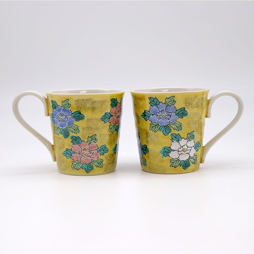 Kutani Ware Handmade Mug Cup 2set (Peony, 3.27" x 3.35") Made in Japan 2 ส่วน